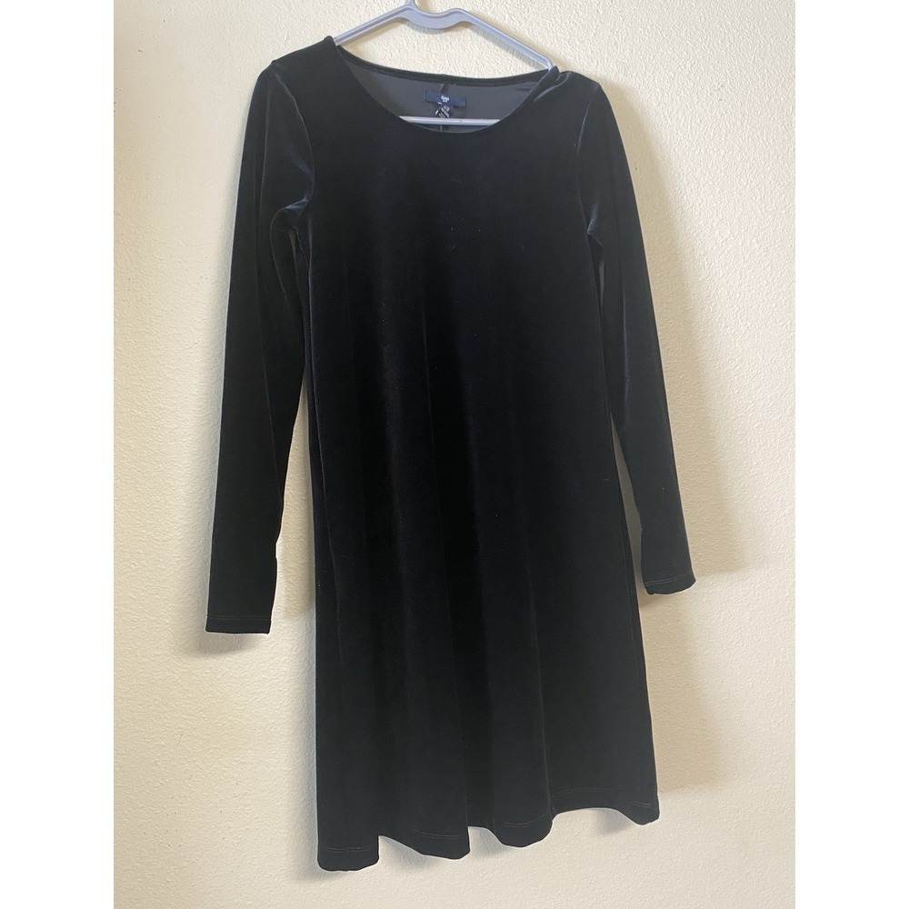 Gap XS Black Velvet Midi Dress Gothic 3/4 Sleeve